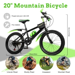 20In 7 Speeds Mountain Bike Adjustable Height Kids Bicycle for Boys, Girls